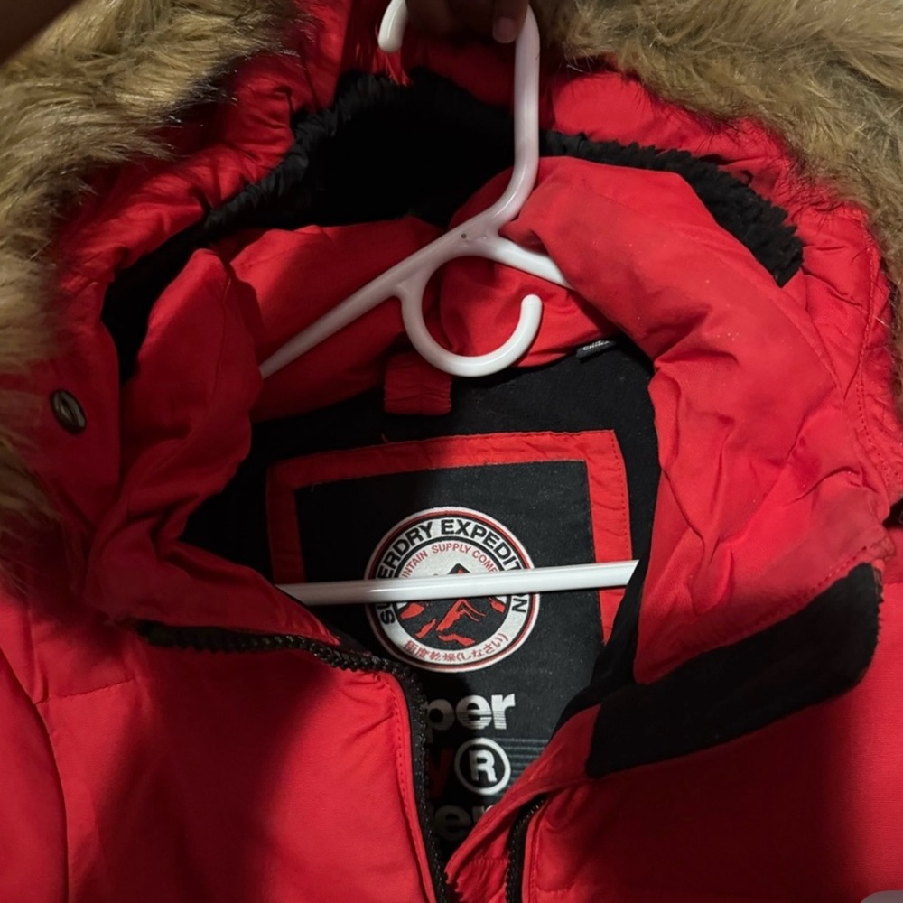 Superdry Vibrant Red Jacket with Faux Fur Trim